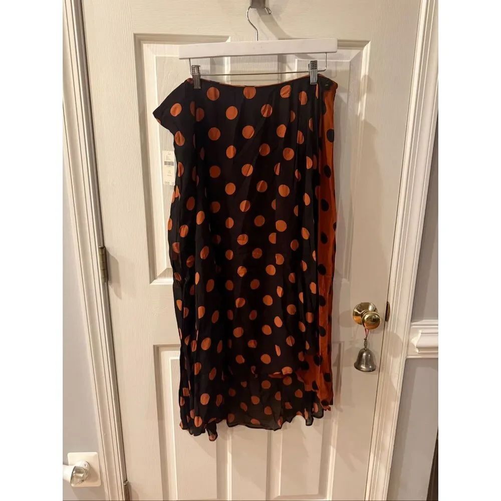 Maeve Anthropologie Black & Brown Polka Dot Swing Tulip Skirt sz 1X NWT